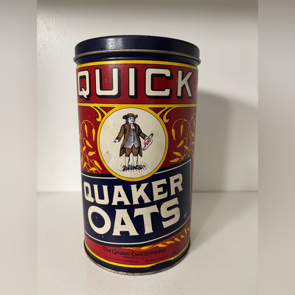Vintage limited edition 1990 quick Quaker Oats tin canister